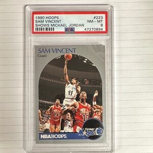 1990 Hoops NBA Trading Card michael Jordan / Vincent error card Jordan #12 ?psa8